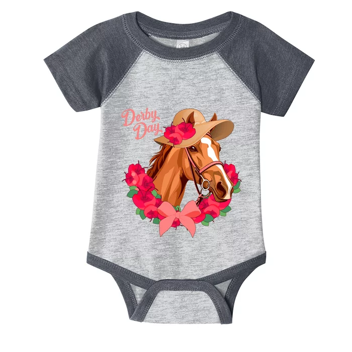 Cute Floral Derby Day Horse Infant Baby Jersey Bodysuit