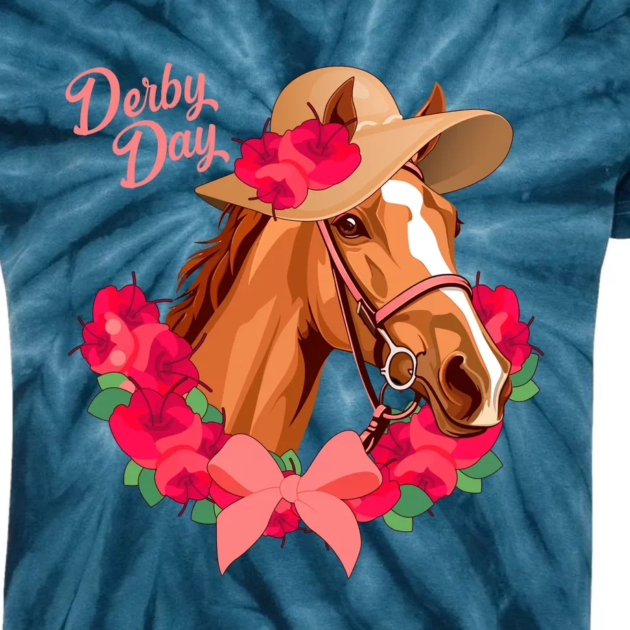 Cute Floral Derby Day Horse Kids Tie-Dye T-Shirt