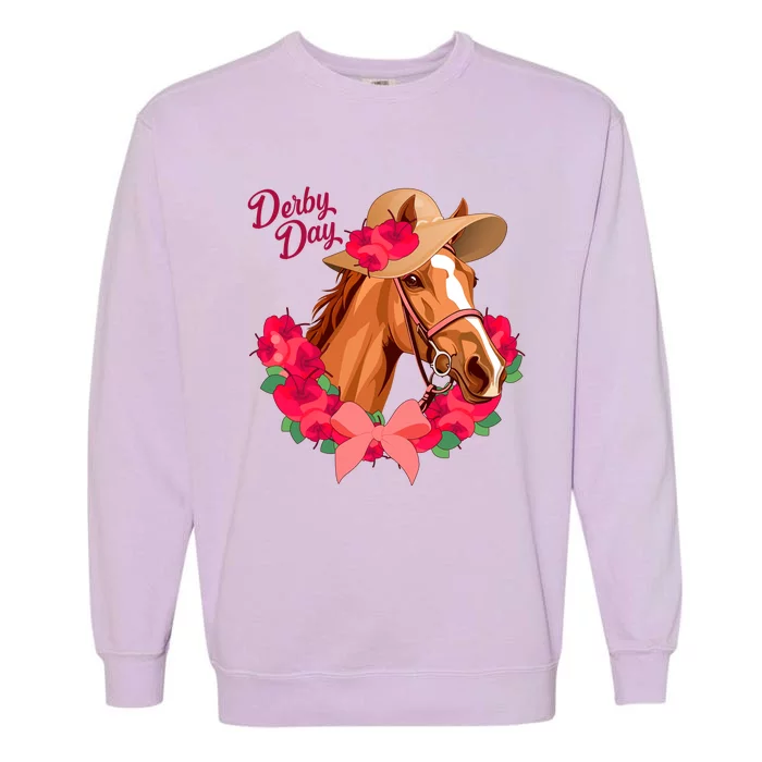 Cute Floral Derby Day Horse Garment-Dyed Sweatshirt