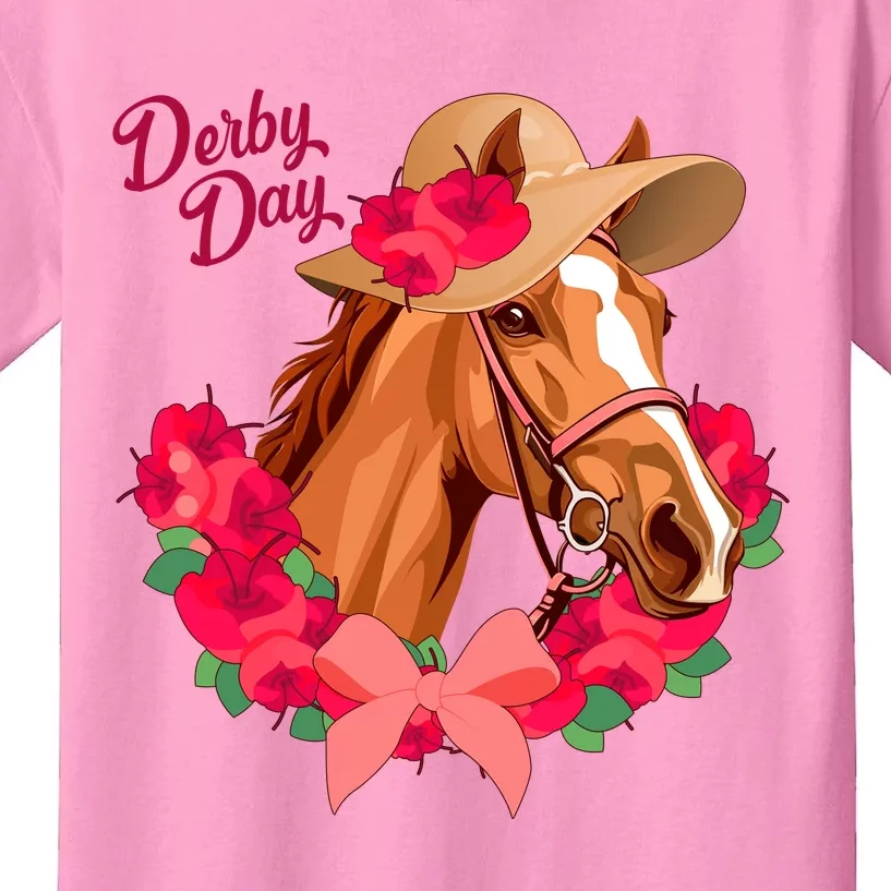 Cute Floral Derby Day Horse Kids T-Shirt