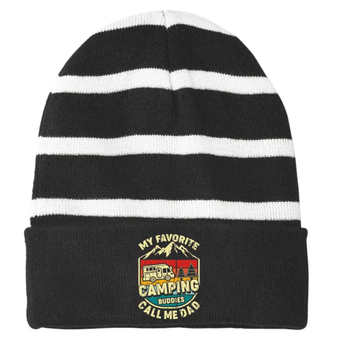 Camping for Dad Funny Vintage Camping Striped Beanie with Solid Band