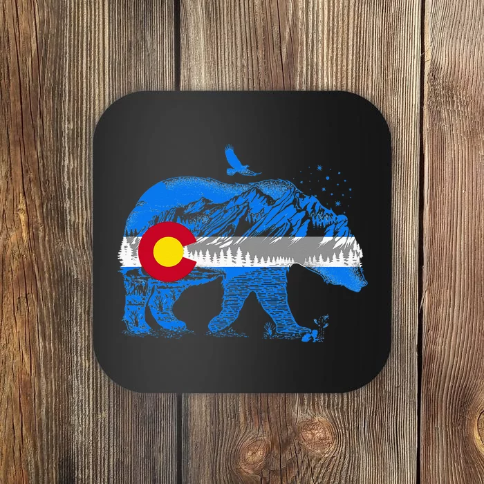 Colorado Flag Design Mountains And Bear Landscape Coaster