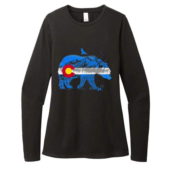 Colorado Flag Design Mountains And Bear Landscape Womens CVC Long Sleeve Shirt