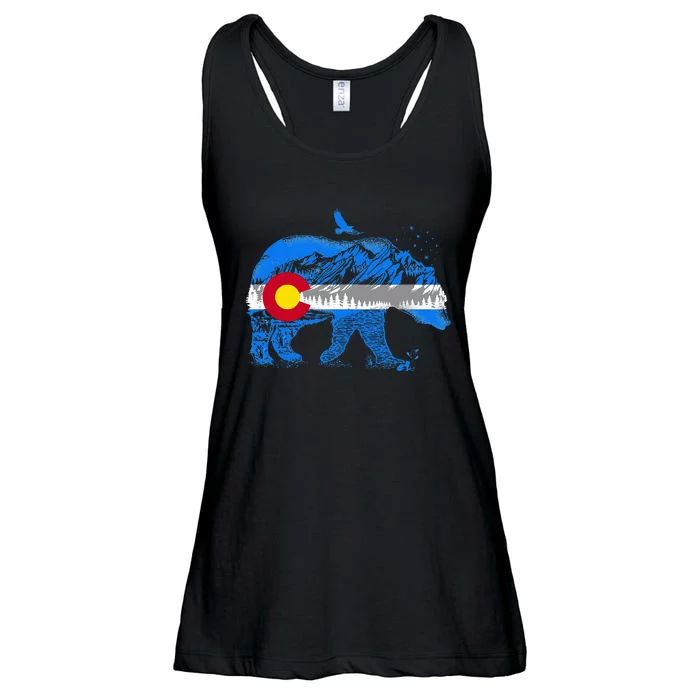 Colorado Flag Design Mountains And Bear Landscape Ladies Essential Flowy Tank