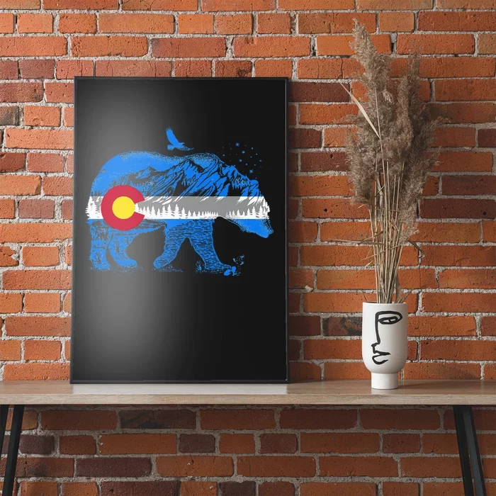 Colorado Flag Design Mountains And Bear Landscape Poster