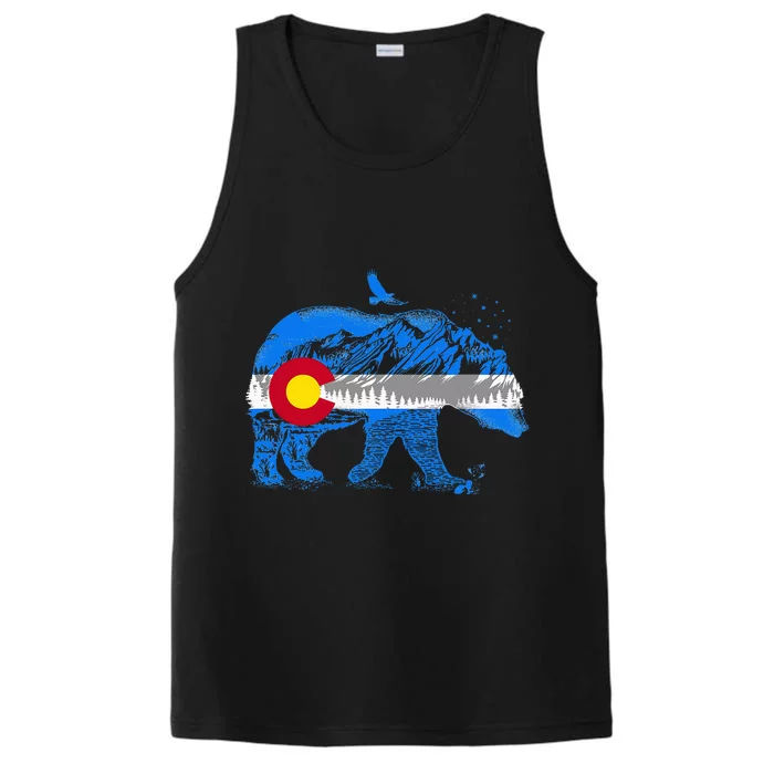 Colorado Flag Design Mountains And Bear Landscape Performance Tank