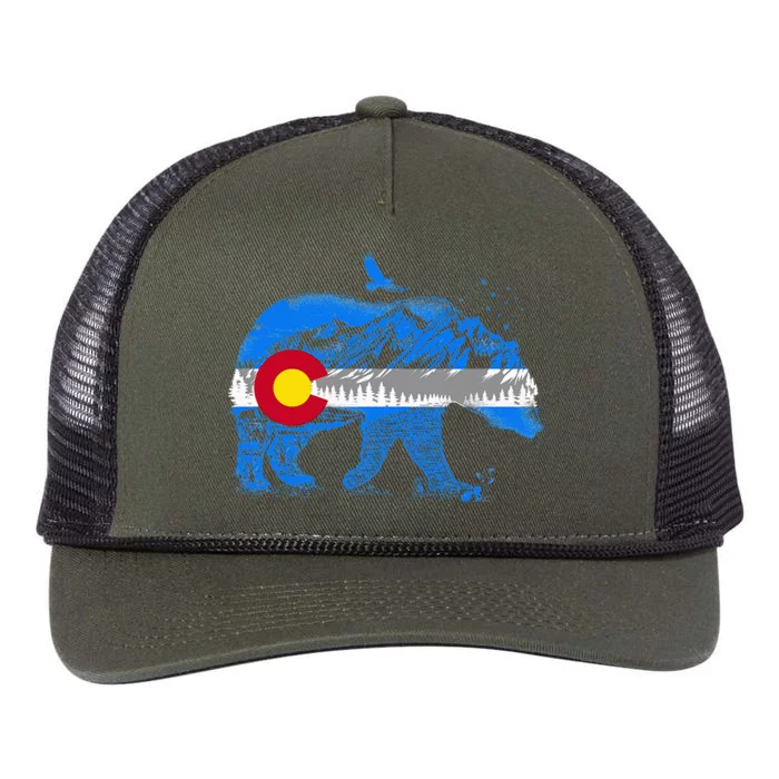 Colorado Flag Design Mountains And Bear Landscape Retro Rope Trucker Hat Cap