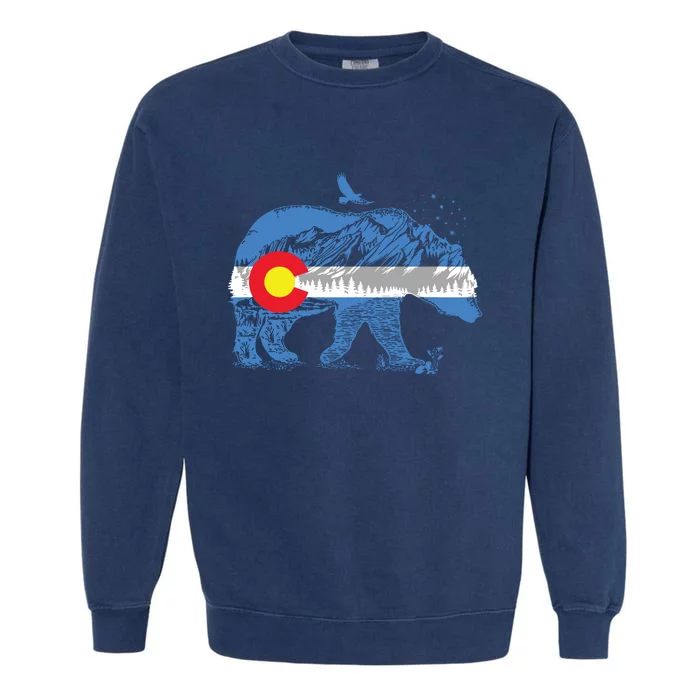 Colorado Flag Design Mountains And Bear Landscape Graphic Garment-Dyed Sweatshirt