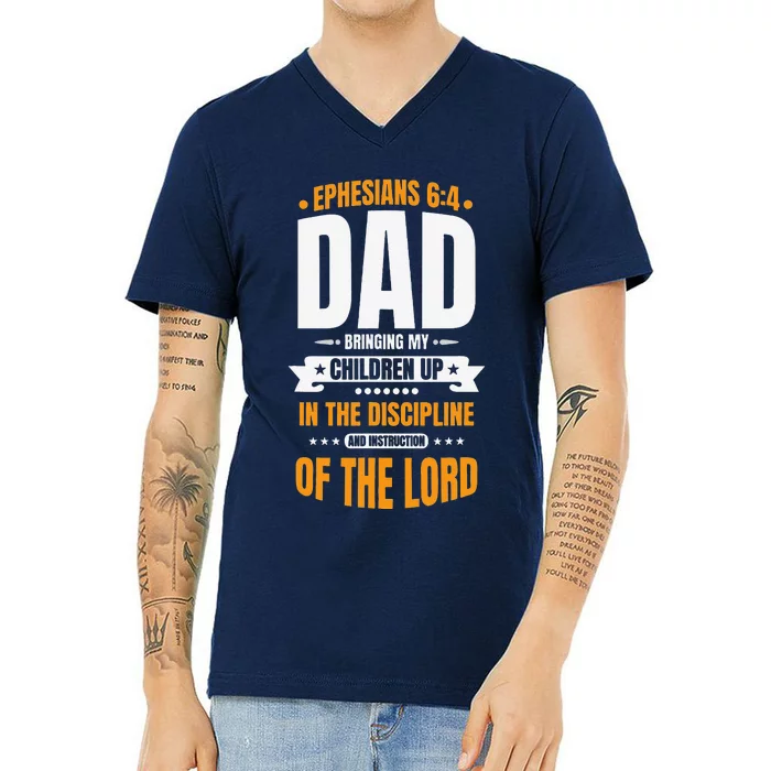 Christian Fathers Day Blessed Dad Ephesians 64 V-Neck T-Shirt