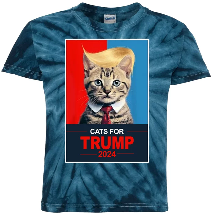 Cats For Donald Trump 2024 Election Kids Tie-Dye T-Shirt