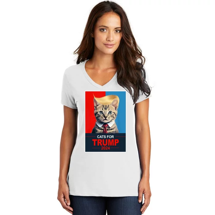 Cats For Donald Trump 2024 Election Women's V-Neck T-Shirt