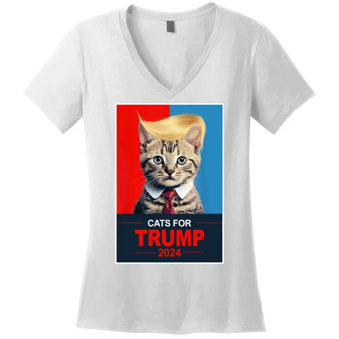 Cats For Donald Trump 2024 Election Women's V-Neck T-Shirt