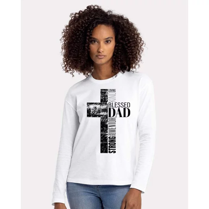 Christian Fathers Day Gifts Religious Blessed Dad Cross Womens Cotton Relaxed Long Sleeve T-Shirt