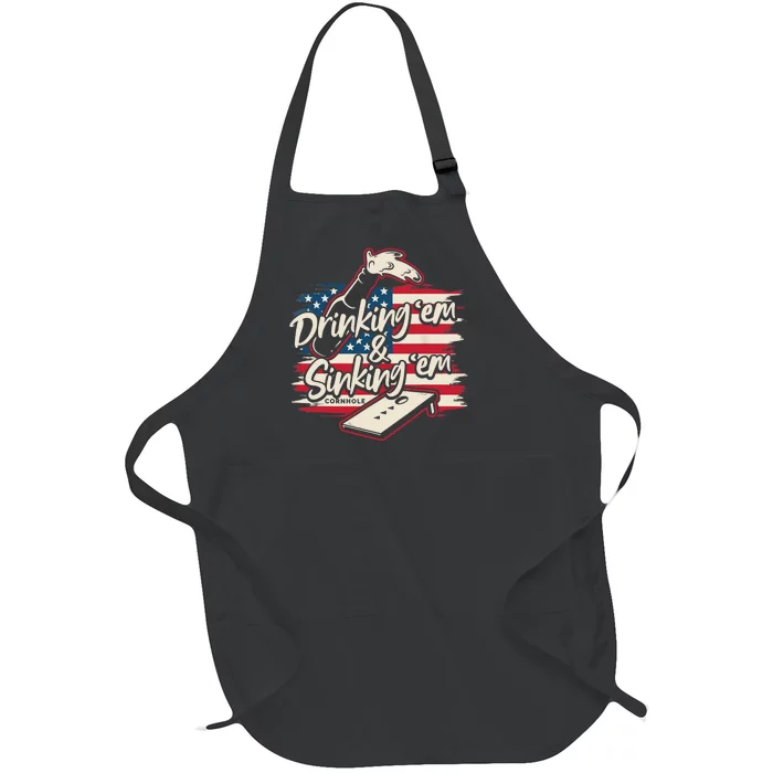 Cornhole For Drinking Em Sinking Em 4th Of July Full-Length Apron With Pocket