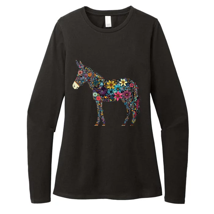 Cute Flower Donkey On Summer Floral Donkey Womens CVC Long Sleeve Shirt