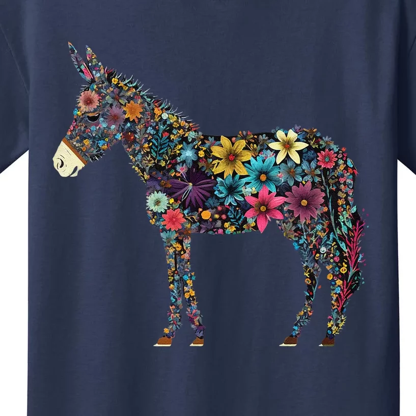 Cute Flower Donkey On Summer Floral Donkey Kids T-Shirt