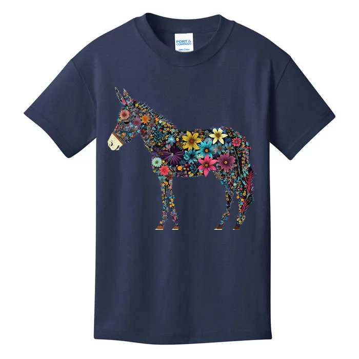 Cute Flower Donkey On Summer Floral Donkey Kids T-Shirt