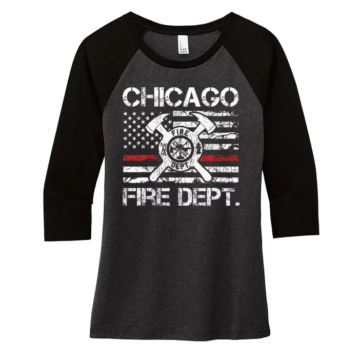 Custom Fire Department Thin Red Line Flag Personalize City Or State Women's Tri-Blend 3/4-Sleeve Raglan Shirt