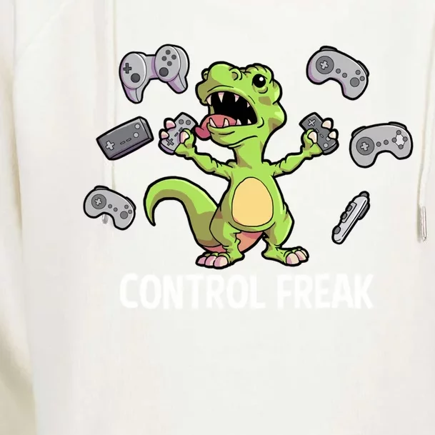 Control Freak Dinosaur T Rex Funny Video Gamer Game Lovers Gift Womens Funnel Neck Pullover Hood