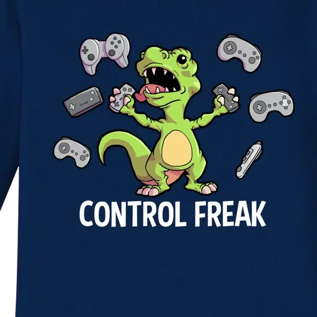 Control Freak Dinosaur T Rex Funny Video Gamer Game Lovers Gift Baby Long Sleeve Bodysuit