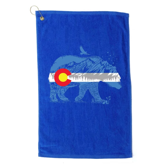 Colorado Flag Design Mountains And Bear Landscape Graphic Platinum Collection Golf Towel