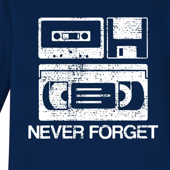 Cassette Floppy Disk Retro Never Forget Meaningful Gift Baby Long Sleeve Bodysuit