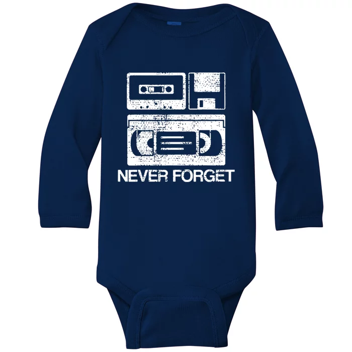 Cassette Floppy Disk Retro Never Forget Meaningful Gift Baby Long Sleeve Bodysuit