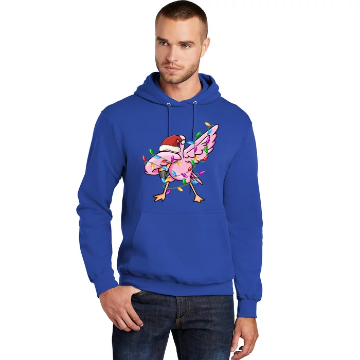 Cute Flamingo Dabbing Christmas Lights Xmas Santa Hat Gift Hoodie