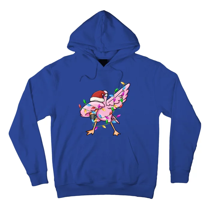 Cute Flamingo Dabbing Christmas Lights Xmas Santa Hat Gift Hoodie