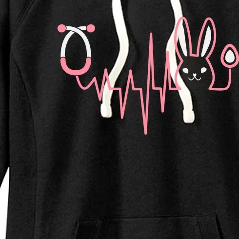 Cute Funny Easter Bunny Heart Beat Stethoscope Women's Fleece Hoodie