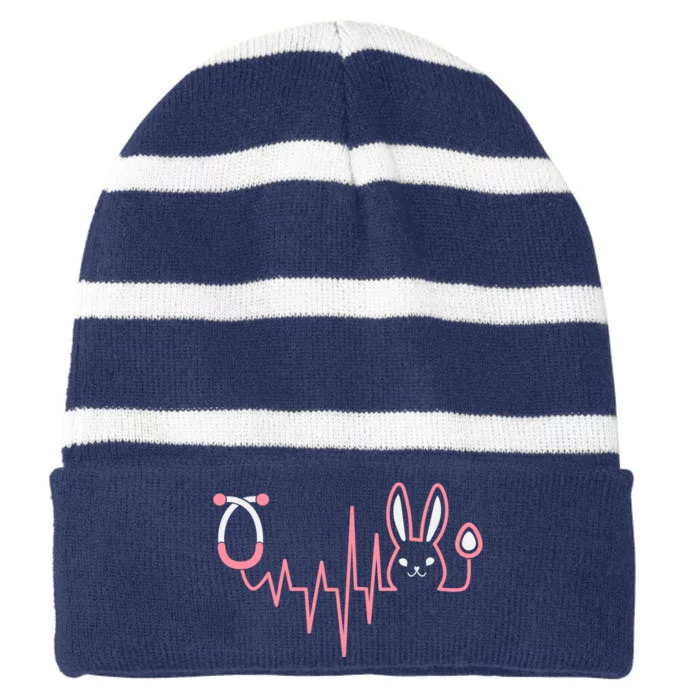 Cute Funny Easter Bunny Heart Beat Stethoscope Striped Beanie with Solid Band