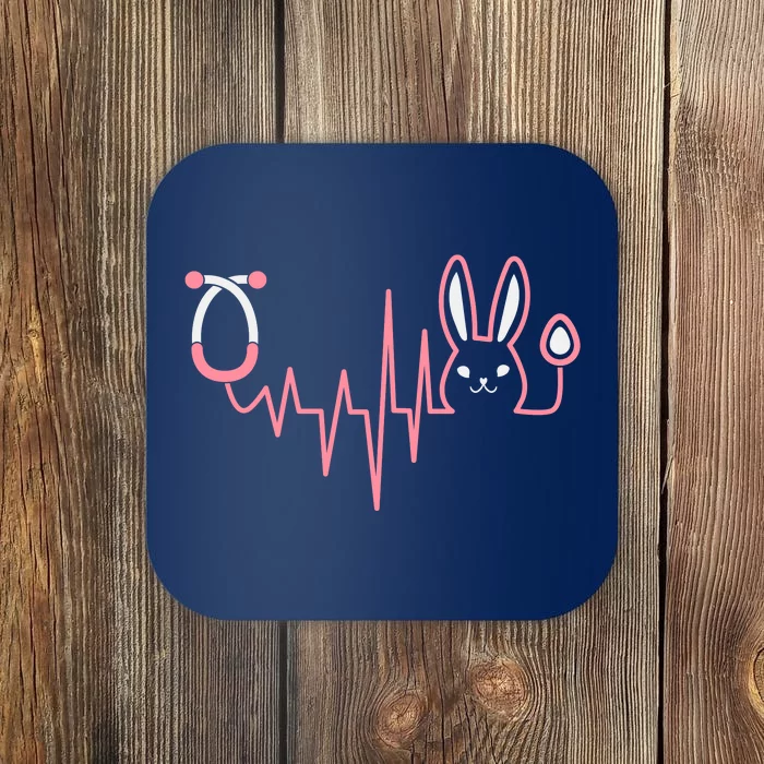 Cute Funny Easter Bunny Heart Beat Stethoscope Coaster