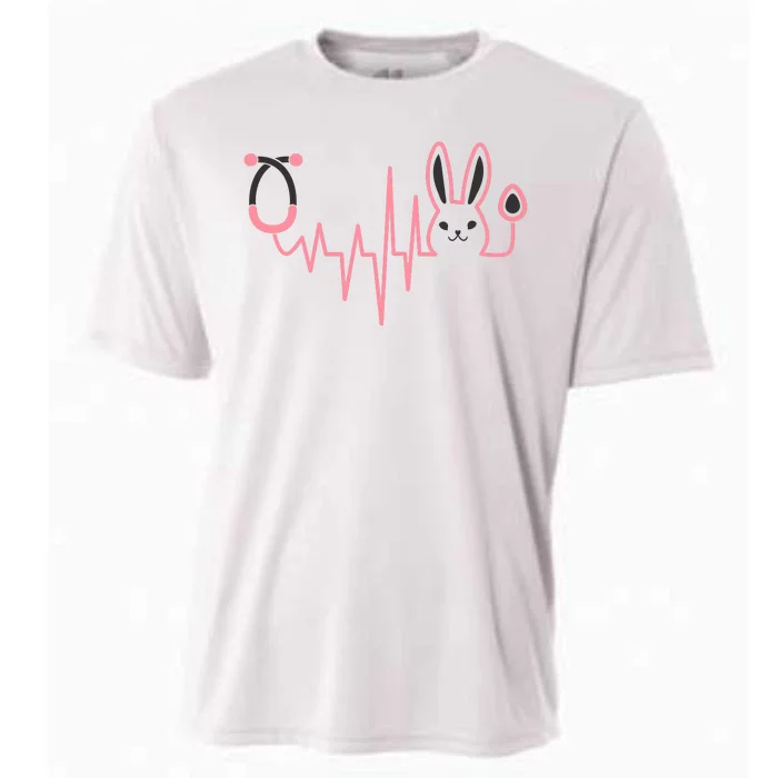 Cute Funny Easter Bunny Heart Beat Stethoscope Cooling Performance Crew T-Shirt