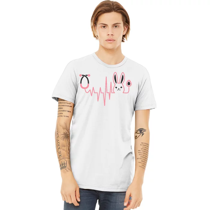 Cute Funny Easter Bunny Heart Beat Stethoscope Premium T-Shirt