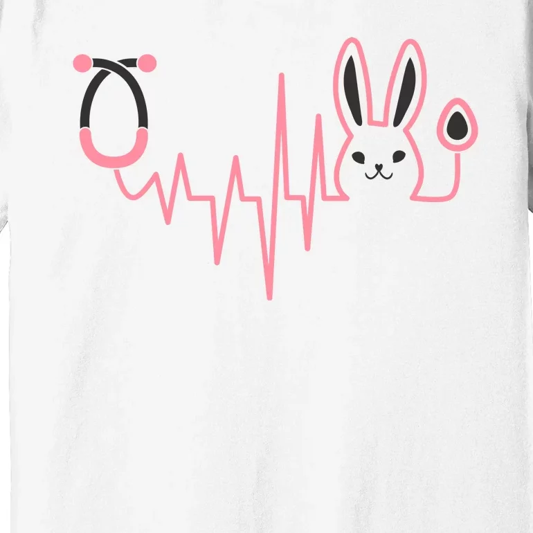 Cute Funny Easter Bunny Heart Beat Stethoscope Premium T-Shirt