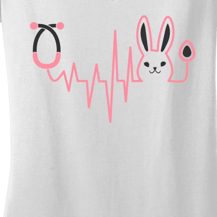 Cute Funny Easter Bunny Heart Beat Stethoscope Women's V-Neck T-Shirt