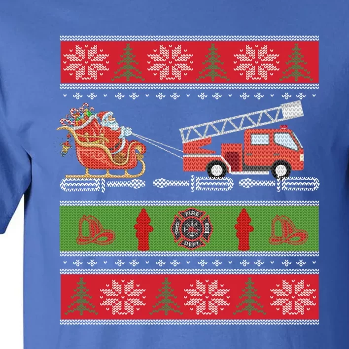 Christmas Fire Engine Fire Truck Fighter Ugly Xmas Gift Tall T-Shirt