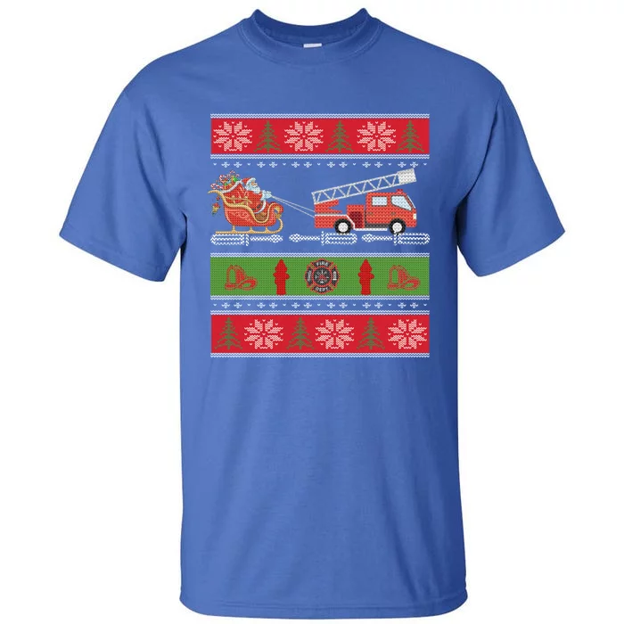 Christmas Fire Engine Fire Truck Fighter Ugly Xmas Gift Tall T-Shirt