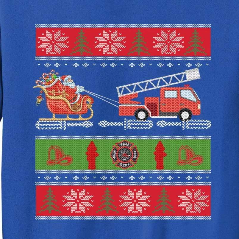 Christmas Fire Engine Fire Truck Fighter Ugly Xmas Gift Tall Sweatshirt