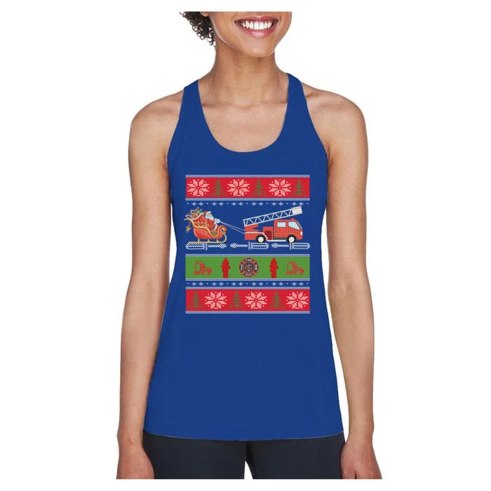 Christmas Fire Engine Fire Truck Fighter Ugly Xmas Gift Women's Racerback Tank