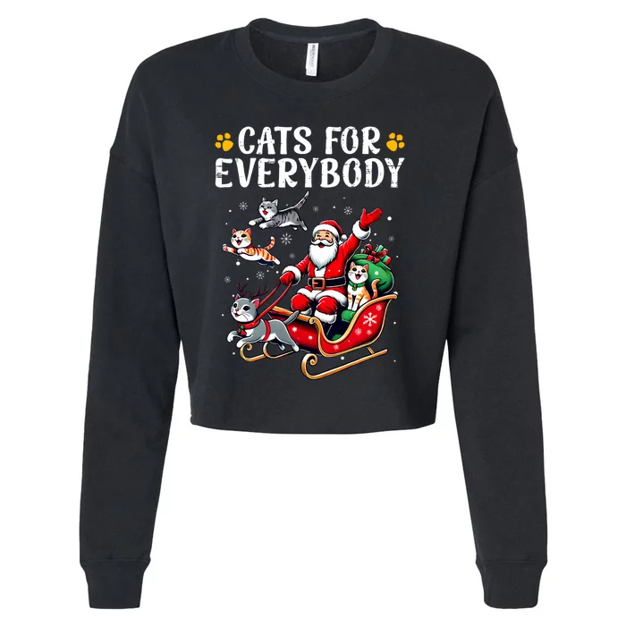 Cats For Everybody Christmas Cat Funny Xmas Santa Cropped Pullover Crew