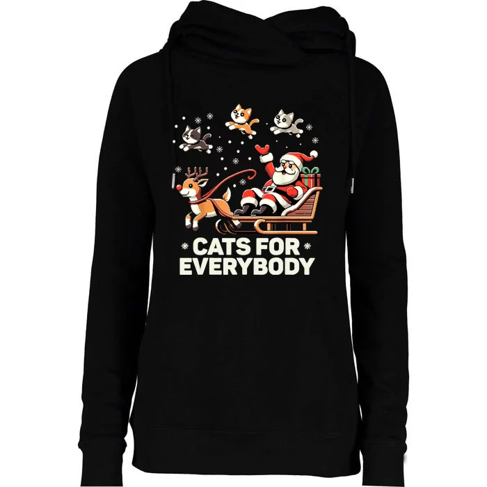 Cats For Everybody Funny Christmas Cat Xmas Women Santa Womens Funnel Neck Pullover Hood