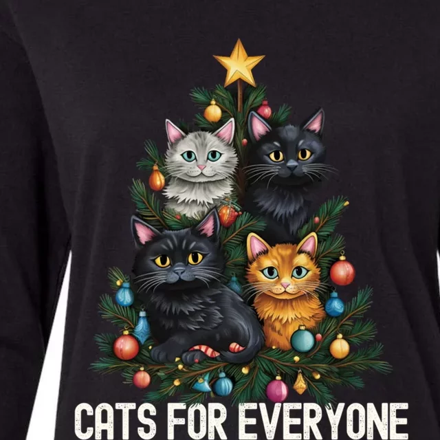 Cats For Everybody Christmas Tree Gift Womens Cotton Relaxed Long Sleeve T-Shirt