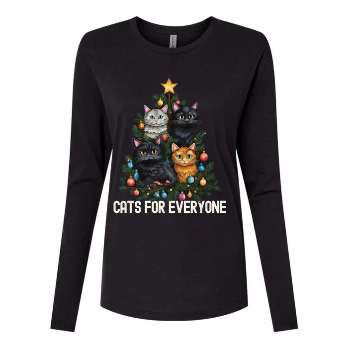 Cats For Everybody Christmas Tree Gift Womens Cotton Relaxed Long Sleeve T-Shirt