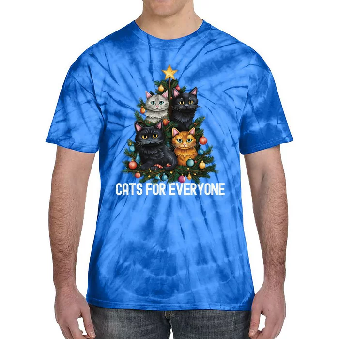 Cats For Everybody Christmas Tree Gift Tie-Dye T-Shirt