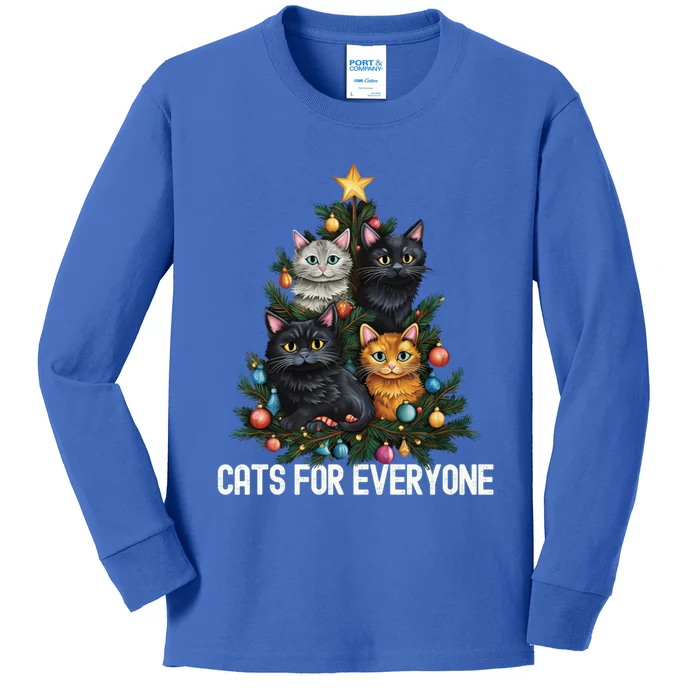 Cats For Everybody Christmas Tree Gift Kids Long Sleeve Shirt