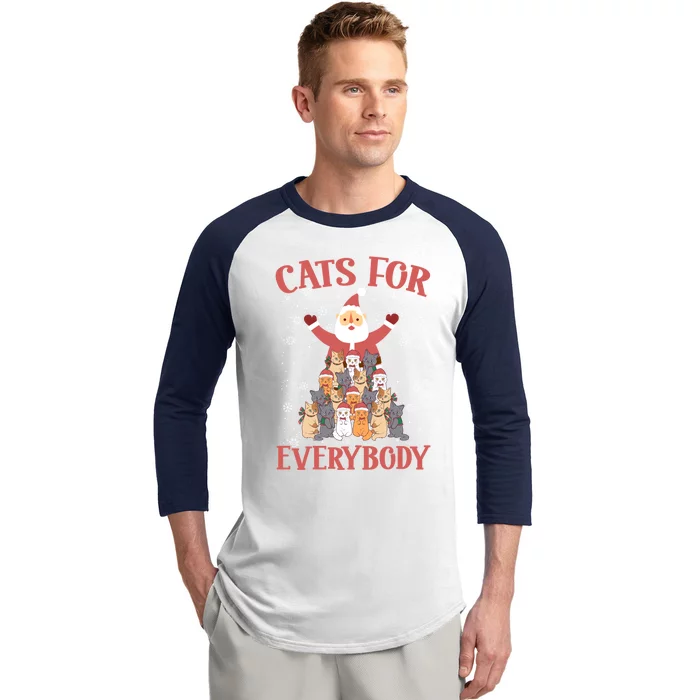 Cats For Everybody Funny Cat Santa Christmas Merry Catmas Funny Gift Baseball Sleeve Shirt