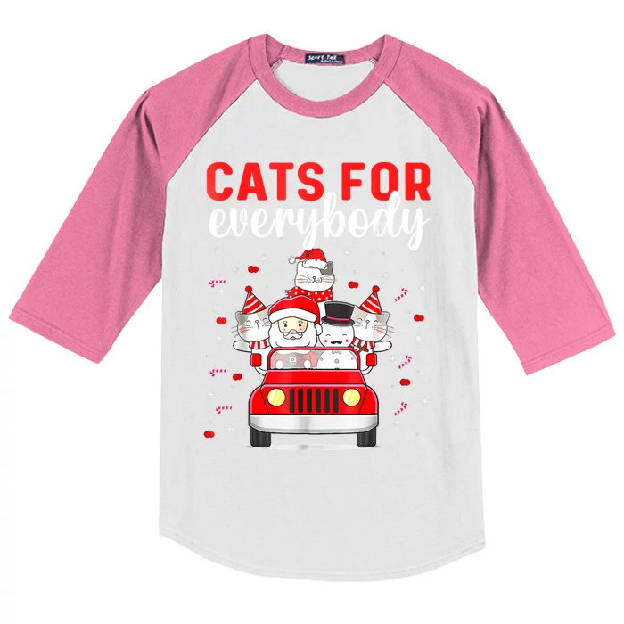 Cats For Everybody Funny Christmas Santa Cat Pet Lover Funny Gift Kids Colorblock Raglan Jersey