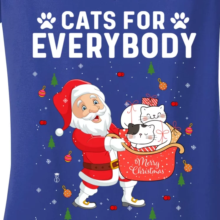 Cats For Everybody Santa Christmas Cute Cat Lover Gift Women's V-Neck T-Shirt