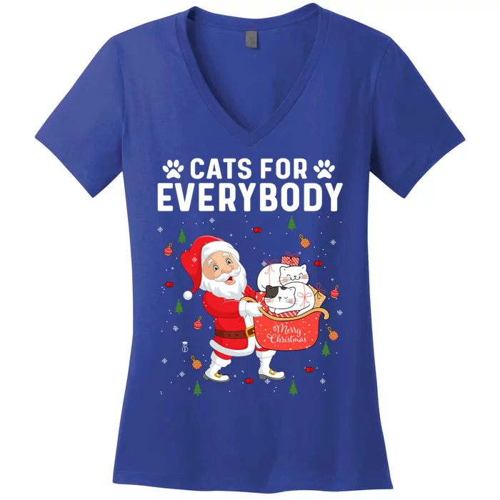 Cats For Everybody Santa Christmas Cute Cat Lover Gift Women's V-Neck T-Shirt